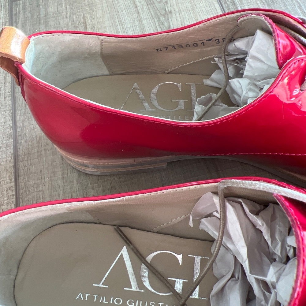 AGL Pink Patent Leather Loafers Oxfords Size 8 - Italian Luxury Shoes - Picture 5 of 9
